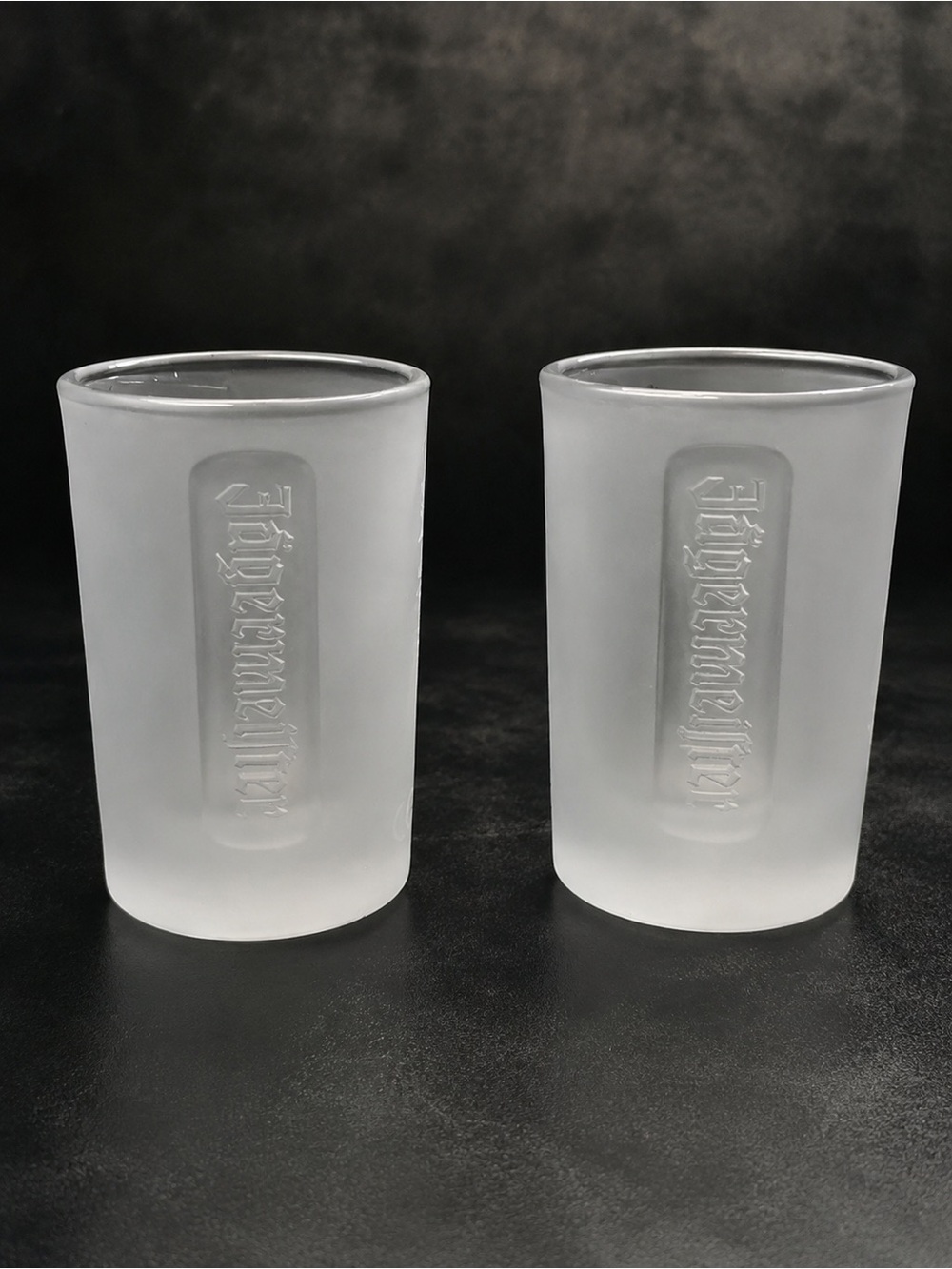 Pair of Vintage Jägermeister Frosted Shot Glasses | Heavy Barware | 2 cl ARC Log